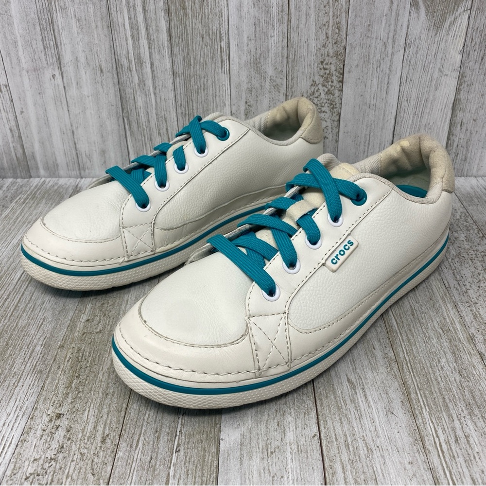 Crocs Golf Shoes Hank Haney Bradyn White Turquoise Blue Womens Size 7 - Picture 2 of 13